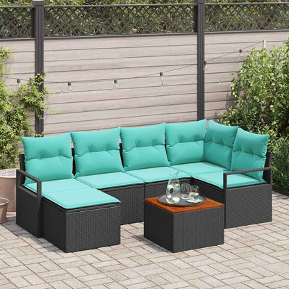 Set Divano da Giardino con cuscino 7 pcs Nero polyrattan | homemem39