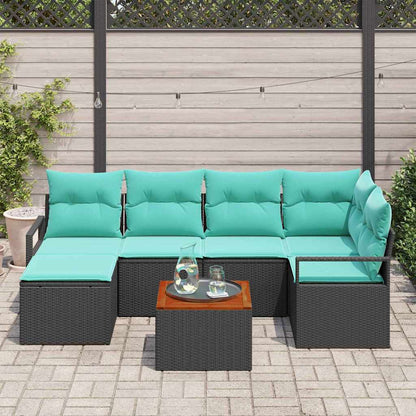 Set Divano da Giardino con cuscino 7 pcs Nero polyrattan | homemem39