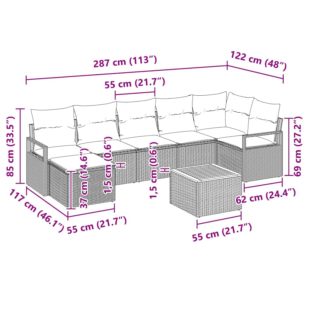 Set Divano da Giardino con cuscino 8 pcs Nero polyrattan | homemem39