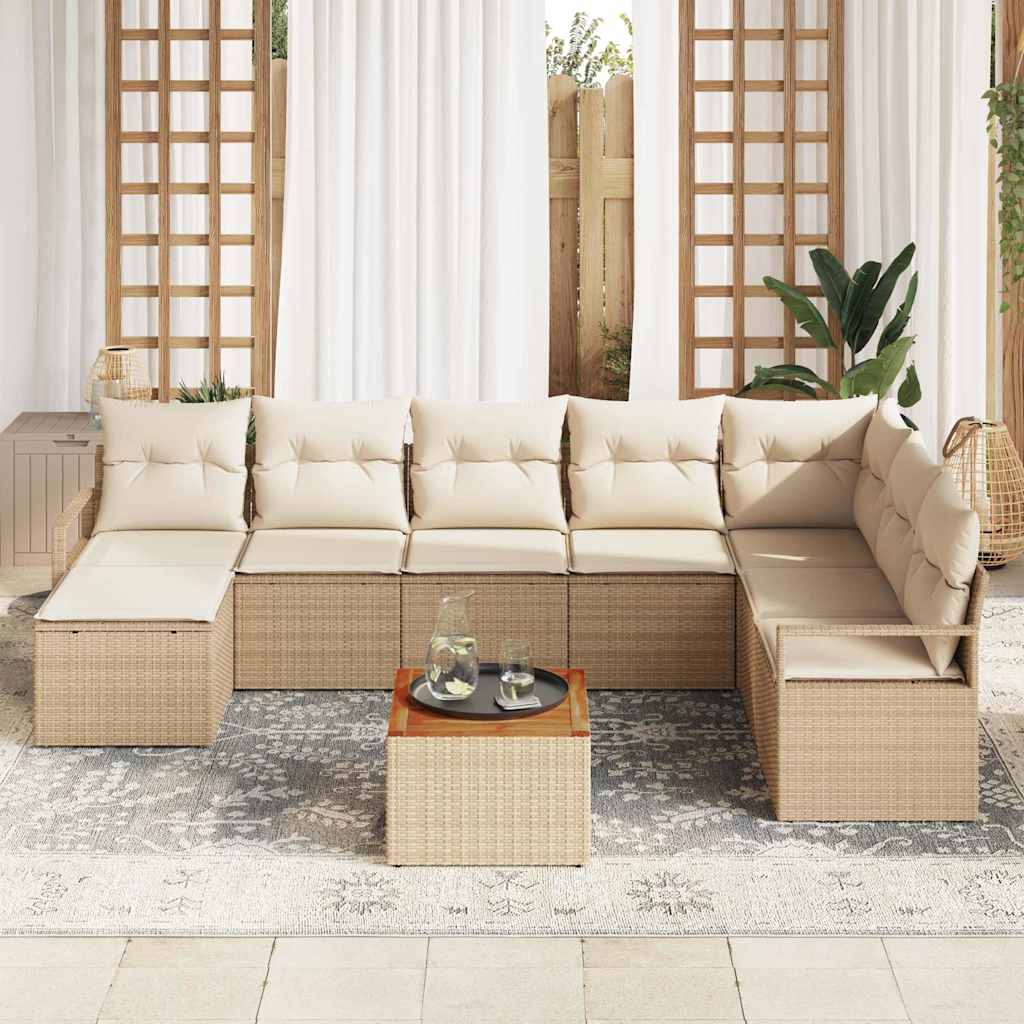 Set Divano da Giardino con cuscino 9 pcs Beige polyrattan | homemem39
