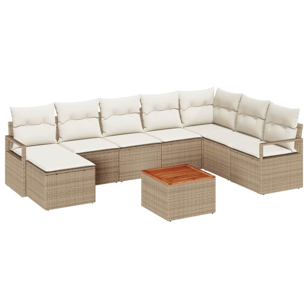 Set Divano da Giardino con cuscino 9 pcs Beige polyrattan | homemem39