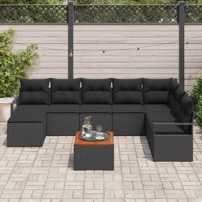 Set Divano da Giardino con cuscino 9 pcs Nero polyrattan | homemem39