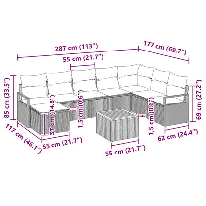 Set Divano da Giardino con cuscino 9 pcs Nero polyrattan | homemem39