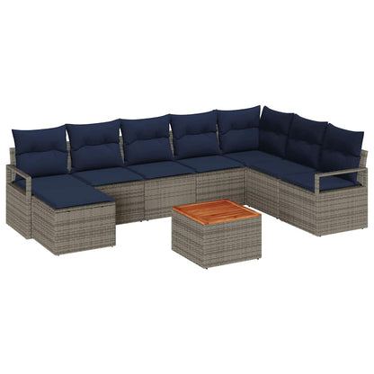 Set Divano da Giardino con cuscino 9 pcs Grigio polyrattan | homemem39