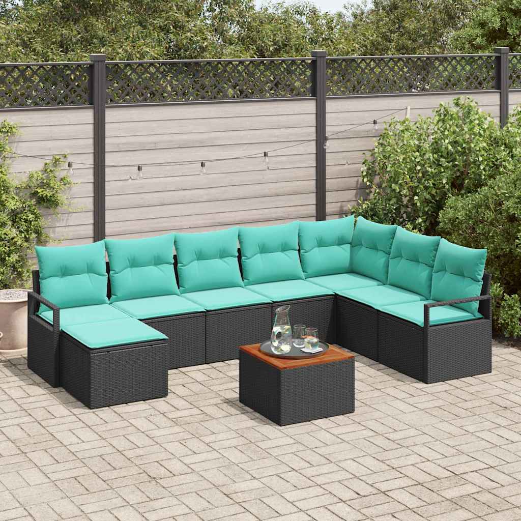 Set Divano da Giardino con cuscino 9 pcs Nero polyrattan | homemem39