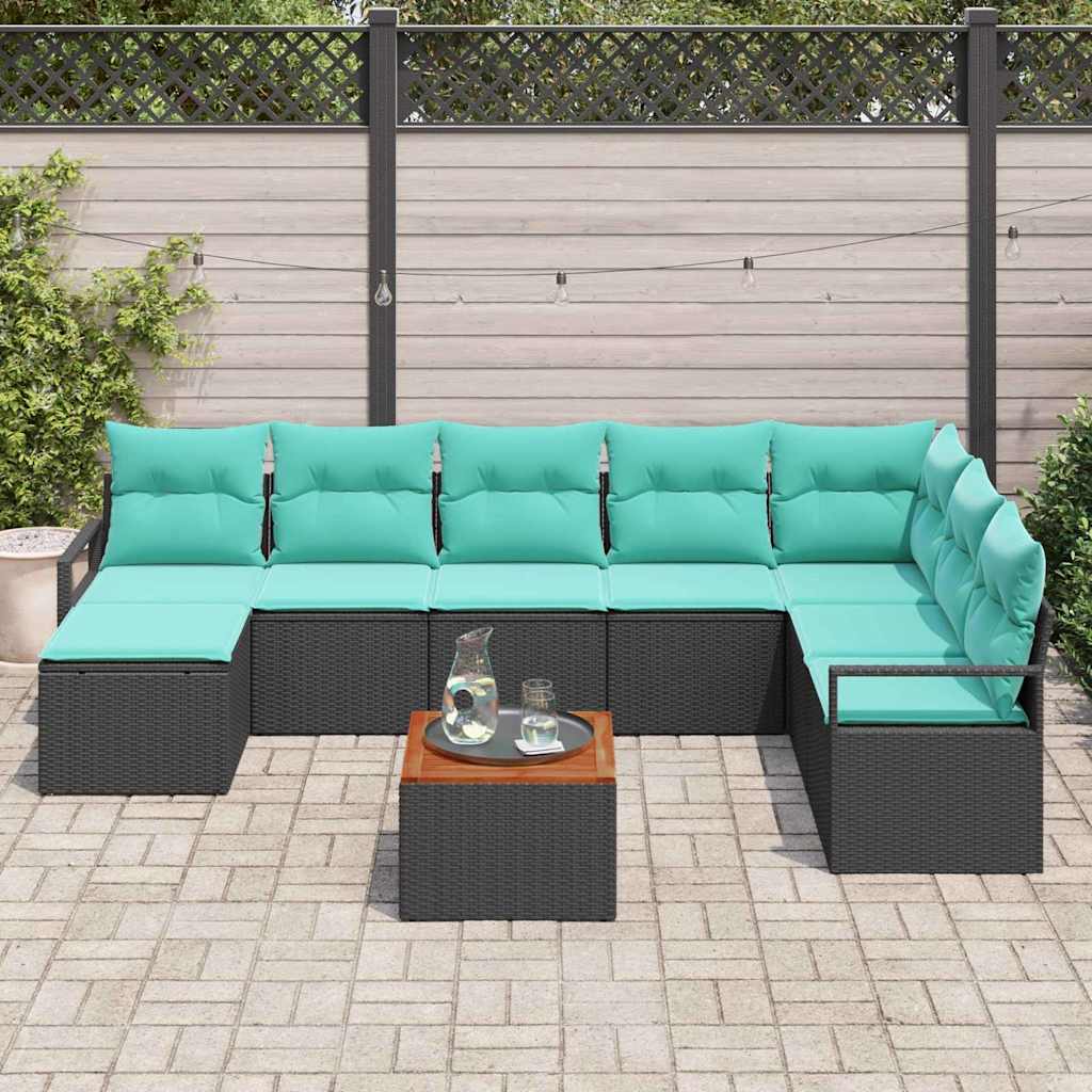 Set Divano da Giardino con cuscino 9 pcs Nero polyrattan | homemem39
