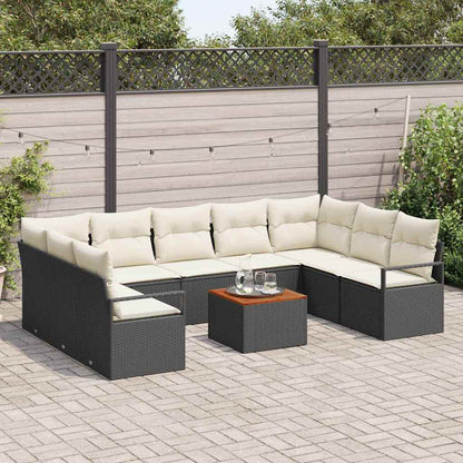 Set Divano da Giardino con cuscino 10 pcs Nero polyrattan | homemem39