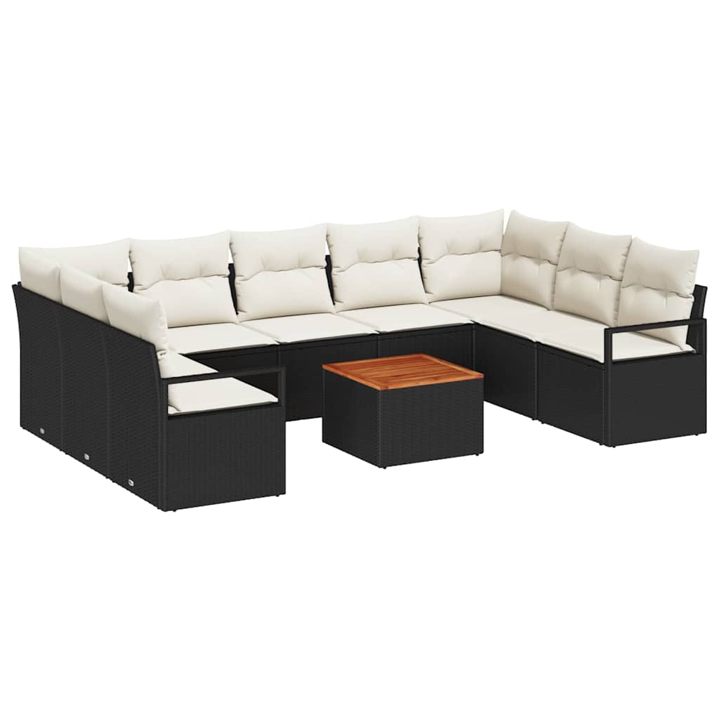 Set Divano da Giardino con cuscino 10 pcs Nero polyrattan | homemem39