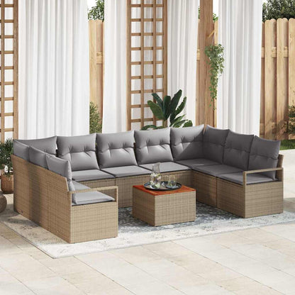 Set Divano da Giardino con cuscino 10 pcs Beige polyrattan | homemem39