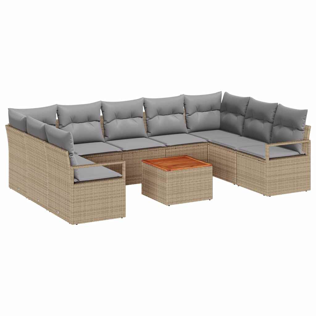 Set Divano da Giardino con cuscino 10 pcs Beige polyrattan | homemem39