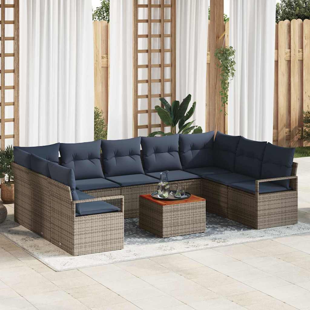 Set Divano da Giardino con cuscino 10 pcs Grigio polyrattan | homemem39