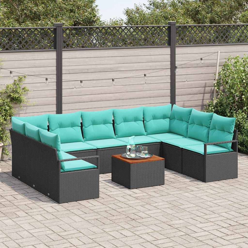 Set Divano da Giardino con cuscino 10 pcs Nero polyrattan | homemem39