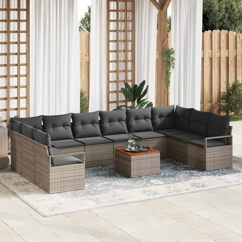 Set Divano da Giardino con cuscino 11 pcs Grigio polyrattan | homemem39