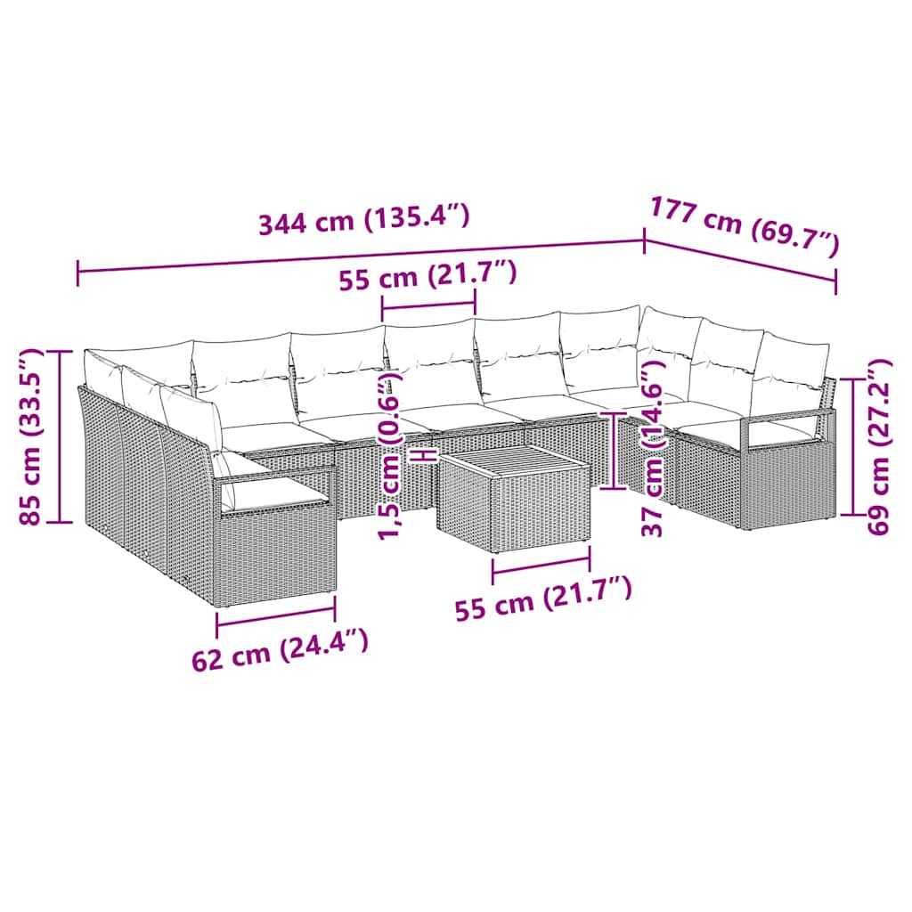 Set Divano da Giardino con cuscino 11 pcs Grigio polyrattan | homemem39