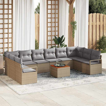 Set Divano da Giardino con cuscino 11 pcs Beige polyrattan | homemem39