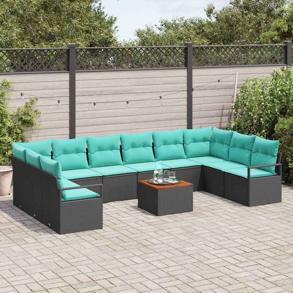 Set Divano da Giardino con cuscino 11 pcs Nero polyrattan | homemem39