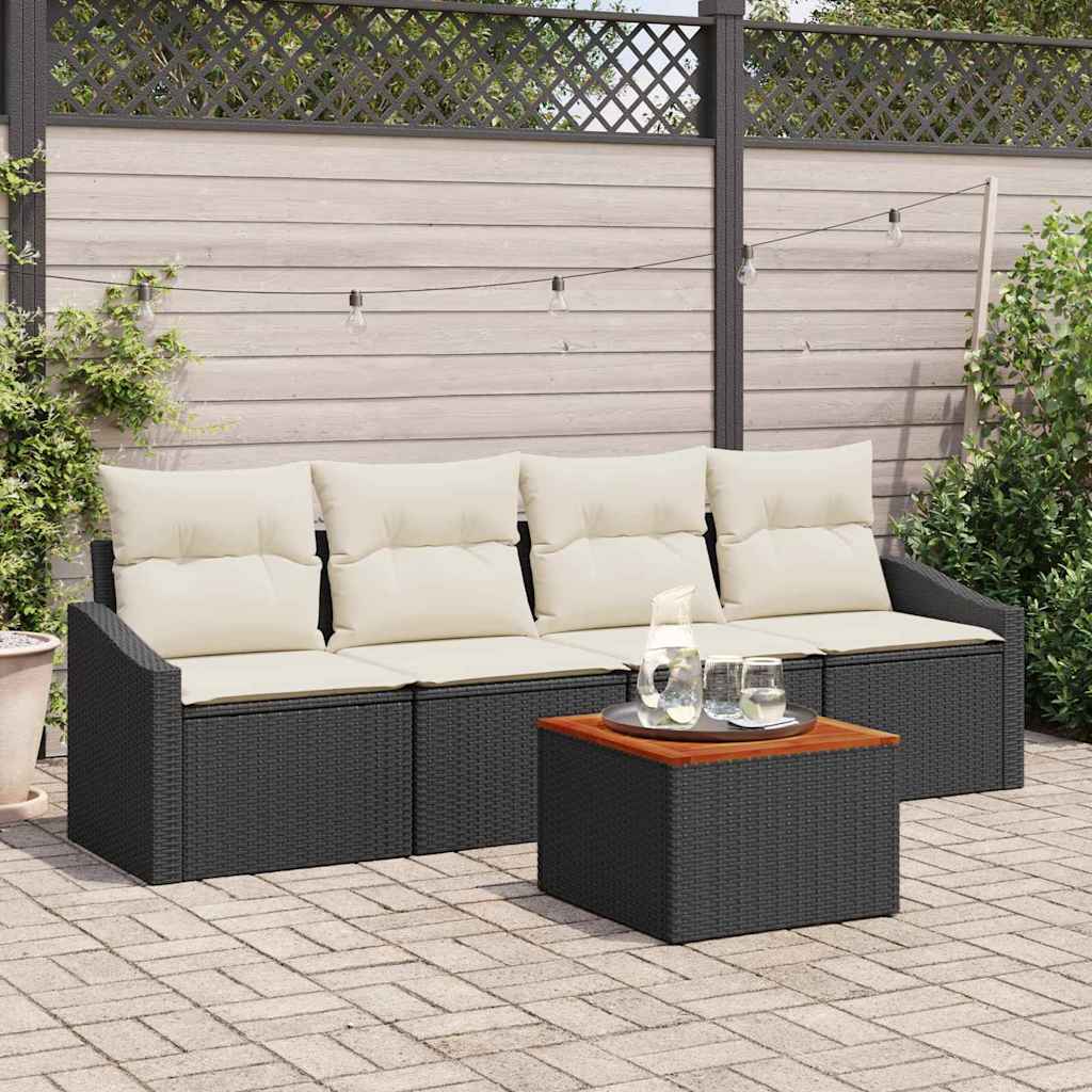 Set Divano da Giardino con cuscino 5 pcs Nero polyrattan | homemem39