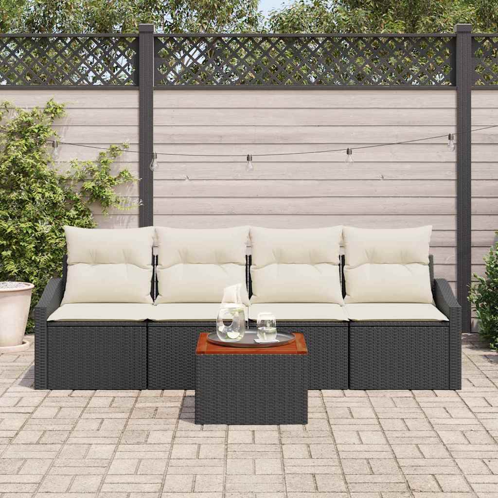 Set Divano da Giardino con cuscino 5 pcs Nero polyrattan | homemem39