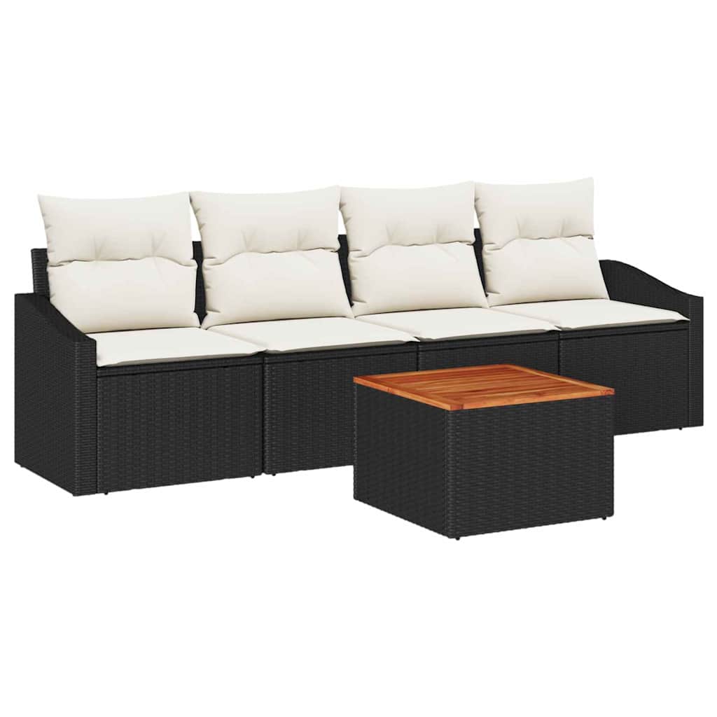 Set Divano da Giardino con cuscino 5 pcs Nero polyrattan | homemem39