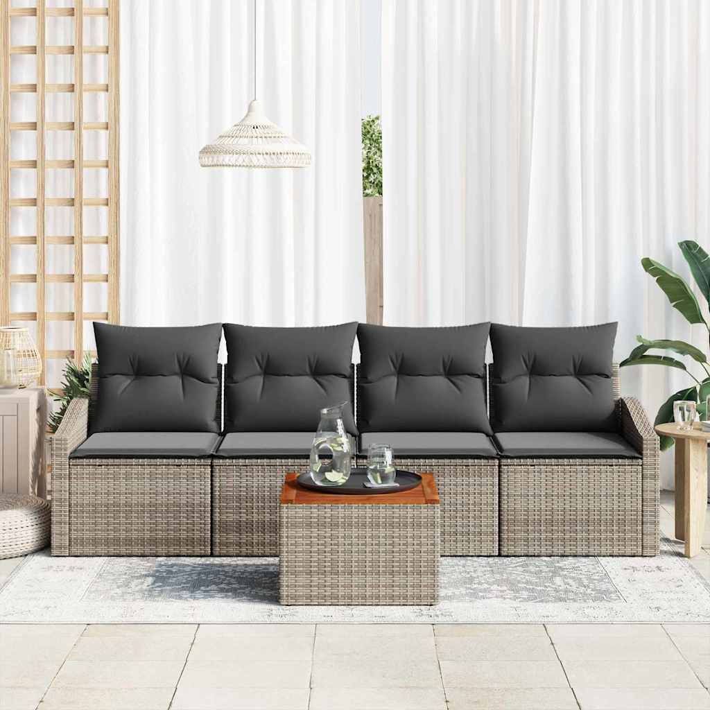 Set Divano da Giardino con cuscino 5 pcs Grigio polyrattan | homemem39