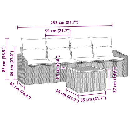 Set Divano da Giardino con cuscino 5 pcs Beige polyrattan | homemem39
