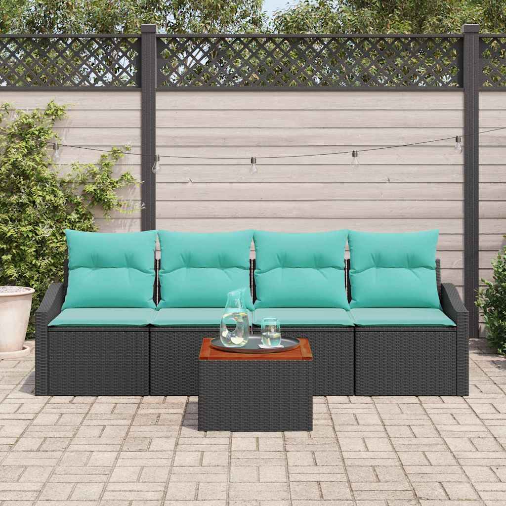Set Divano da Giardino con cuscino 5 pcs Nero polyrattan | homemem39