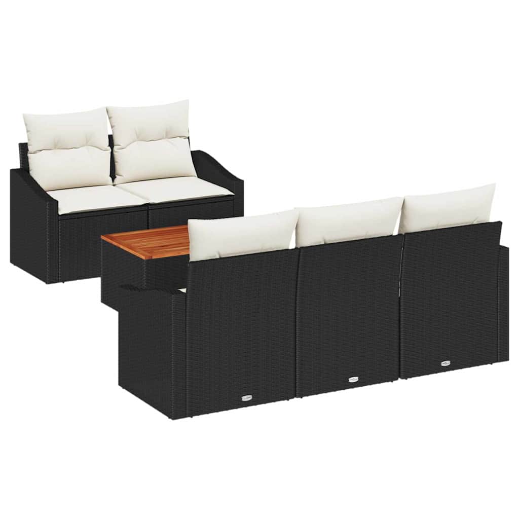 Set Divano da Giardino con cuscino 6 pcs Nero polyrattan | homemem39