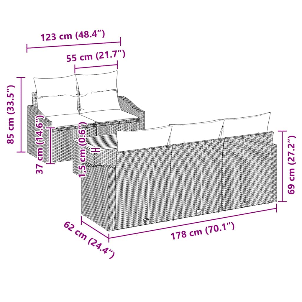 Set Divano da Giardino con cuscino 6 pcs Grigio polyrattan | homemem39