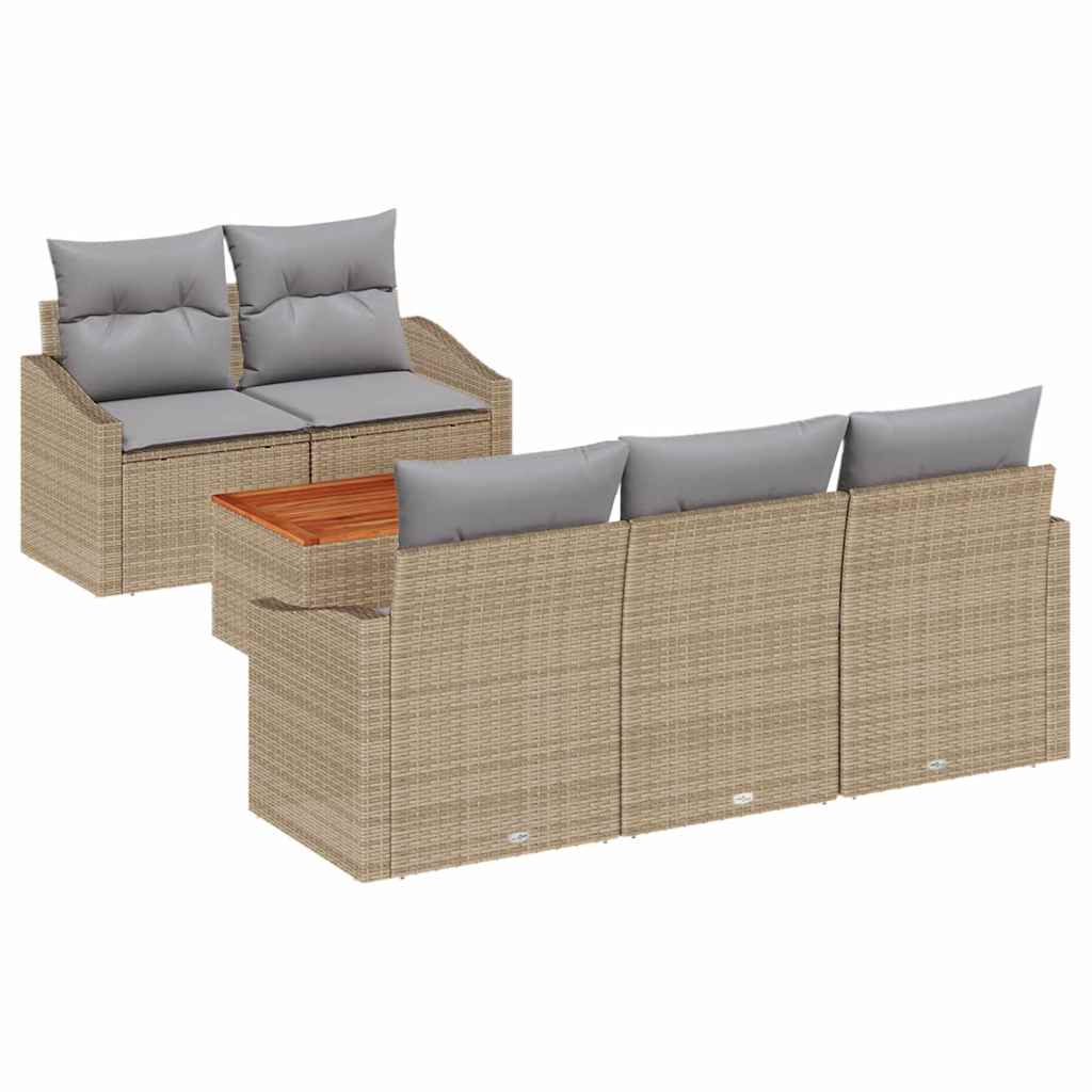 Set Divano da Giardino con cuscino 6 pcs Beige polyrattan | homemem39