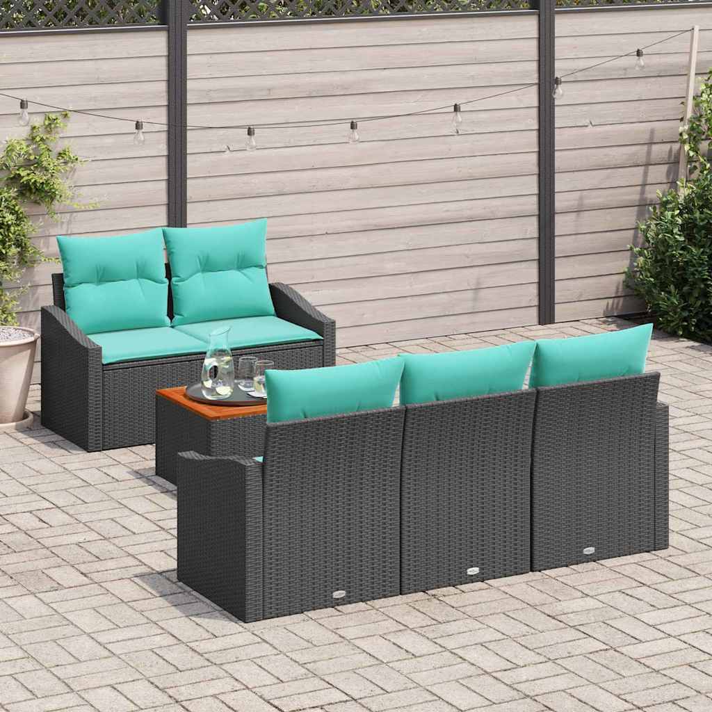 Set Divano da Giardino 6 pz Nero polyrattan