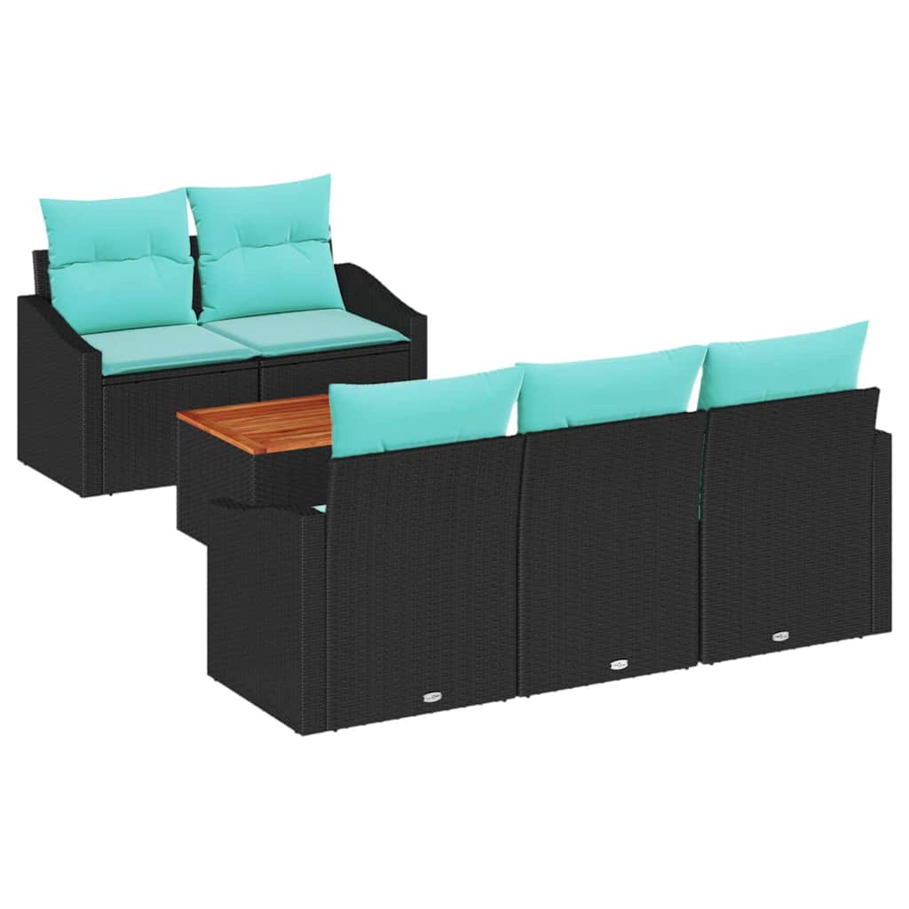 Set Divano da Giardino 6 pz Nero polyrattan