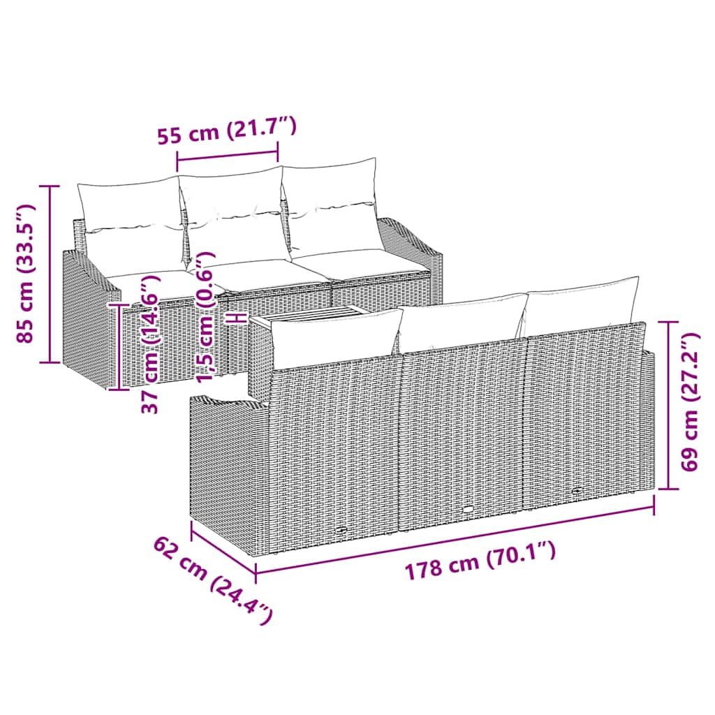 Set Divano da Giardino con cuscino 7 pcs Nero polyrattan | homemem39