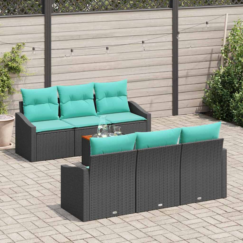 Set Divano da Giardino con cuscino 7 pcs Nero polyrattan | homemem39