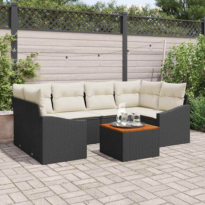 Set Divano da Giardino con cuscino 7 pcs Nero polyrattan | homemem39