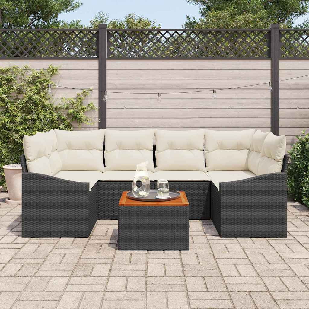 Set Divano da Giardino con cuscino 7 pcs Nero polyrattan | homemem39