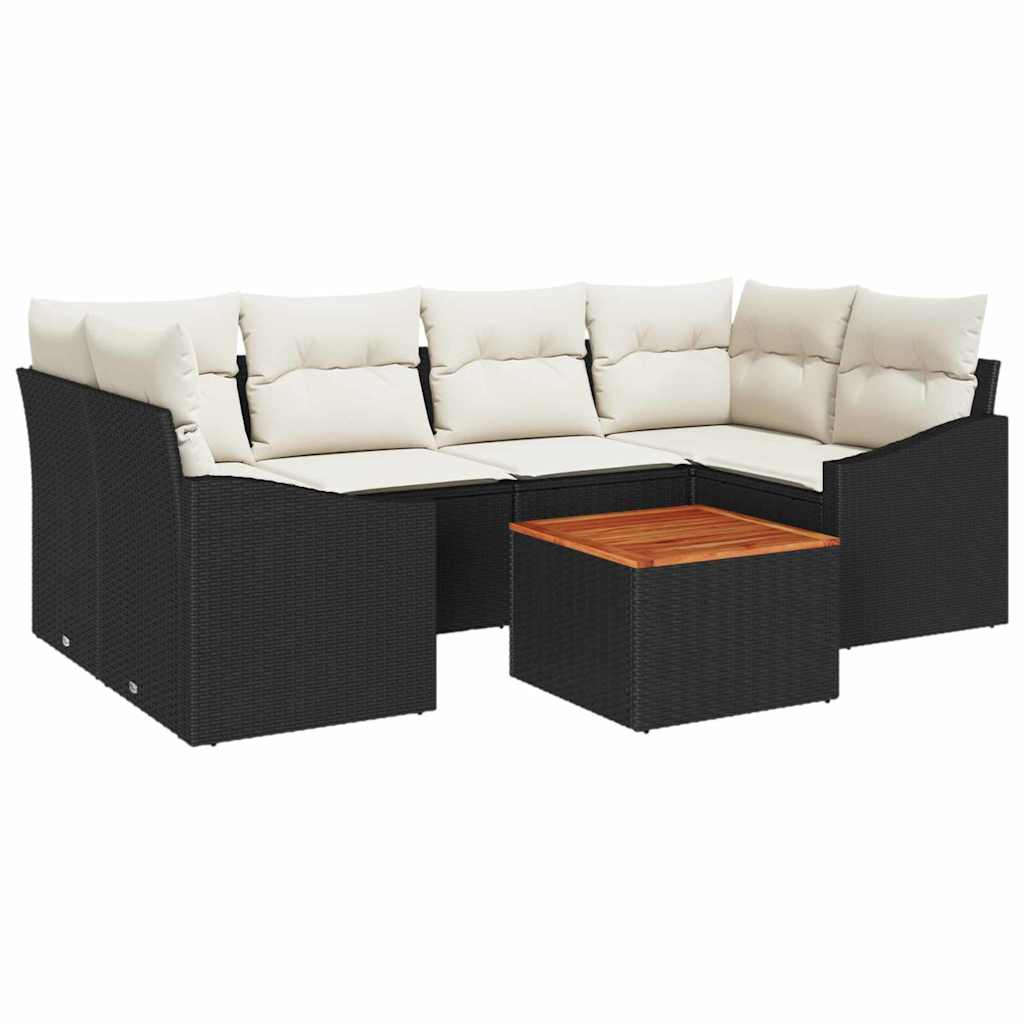 Set Divano da Giardino con cuscino 7 pcs Nero polyrattan | homemem39