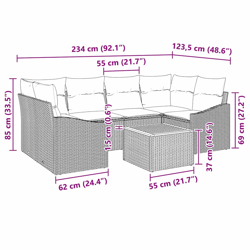 Set Divano da Giardino con cuscino 7 pcs Grigio polyrattan | homemem39