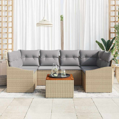 Set Divano da Giardino con cuscino 7 pcs Beige polyrattan | homemem39