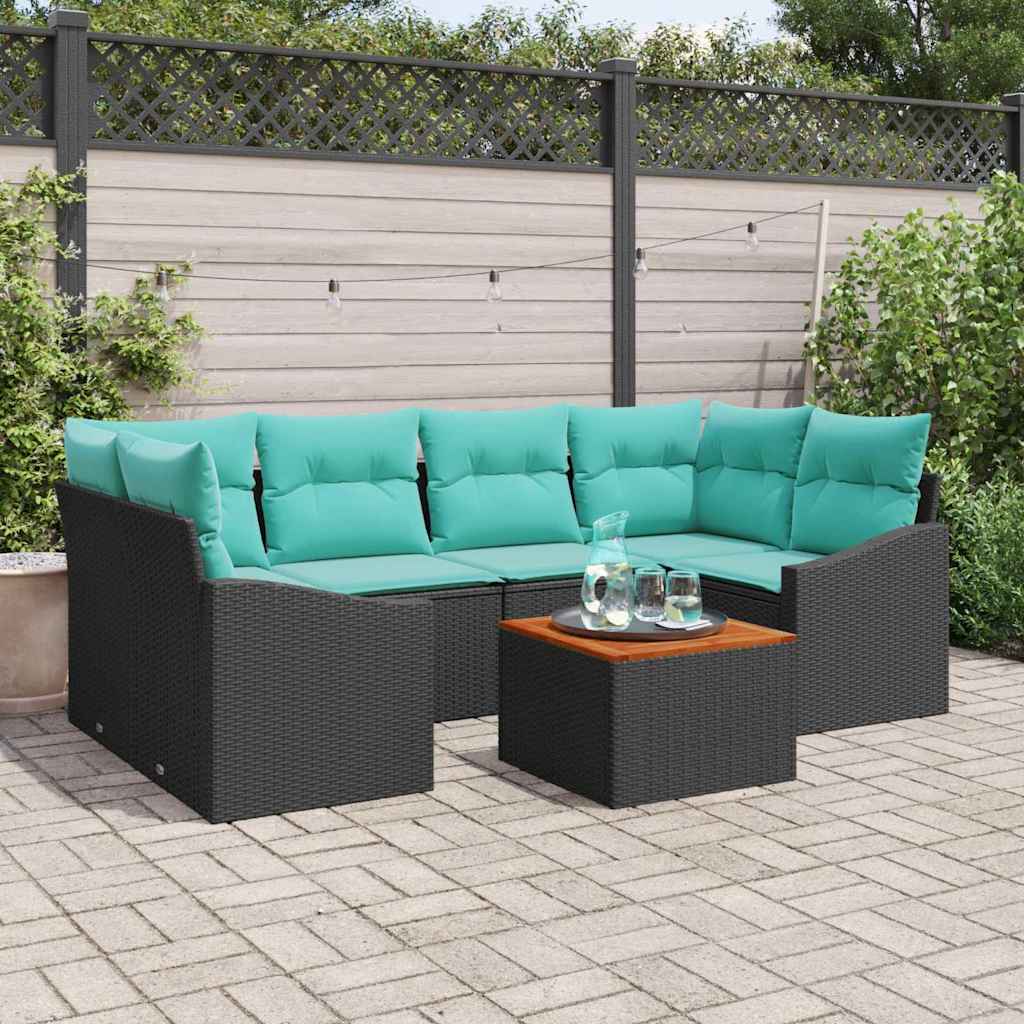 Set Divano da Giardino con cuscino 7 pcs Nero polyrattan | homemem39