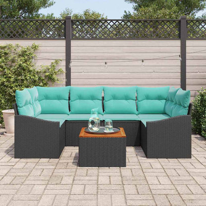 Set Divano da Giardino con cuscino 7 pcs Nero polyrattan | homemem39