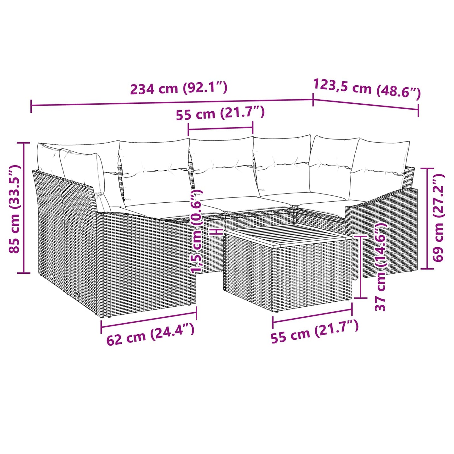 Set Divano da Giardino con cuscino 7 pcs Nero polyrattan | homemem39