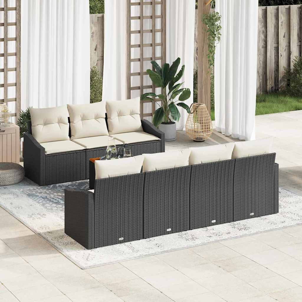 Set Divano da Giardino con cuscino 8 pcs Nero polyrattan | homemem39