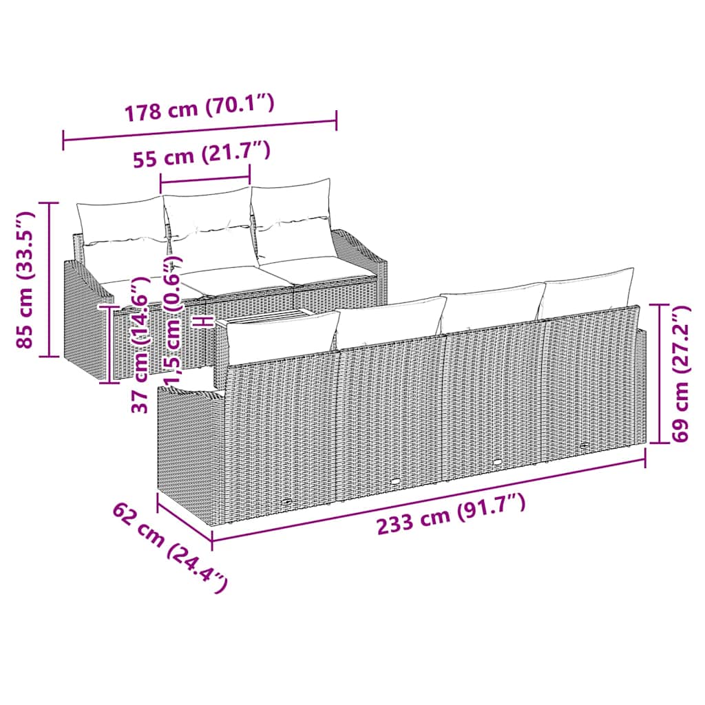 Set Divano da Giardino con cuscino 8 pcs Grigio polyrattan | homemem39