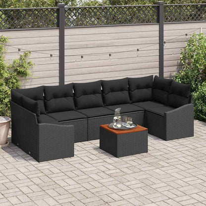Set Divano da Giardino con cuscino 8 pcs Nero polyrattan | homemem39