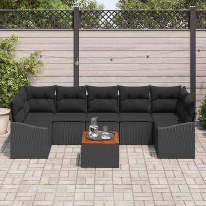 Set Divano da Giardino con cuscino 8 pcs Nero polyrattan | homemem39