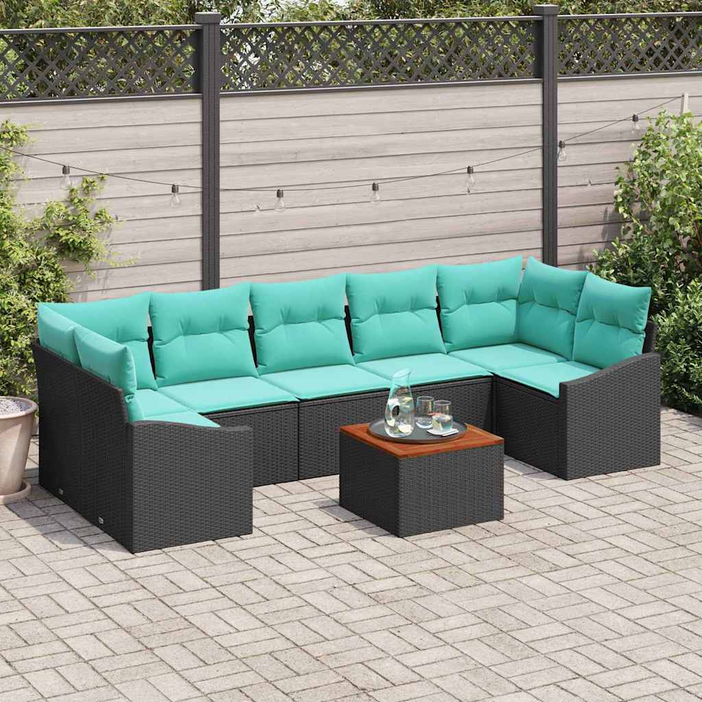 Set Divano da Giardino con cuscino 8 pcs Nero polyrattan | homemem39
