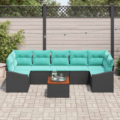 Set Divano da Giardino con cuscino 8 pcs Nero polyrattan | homemem39