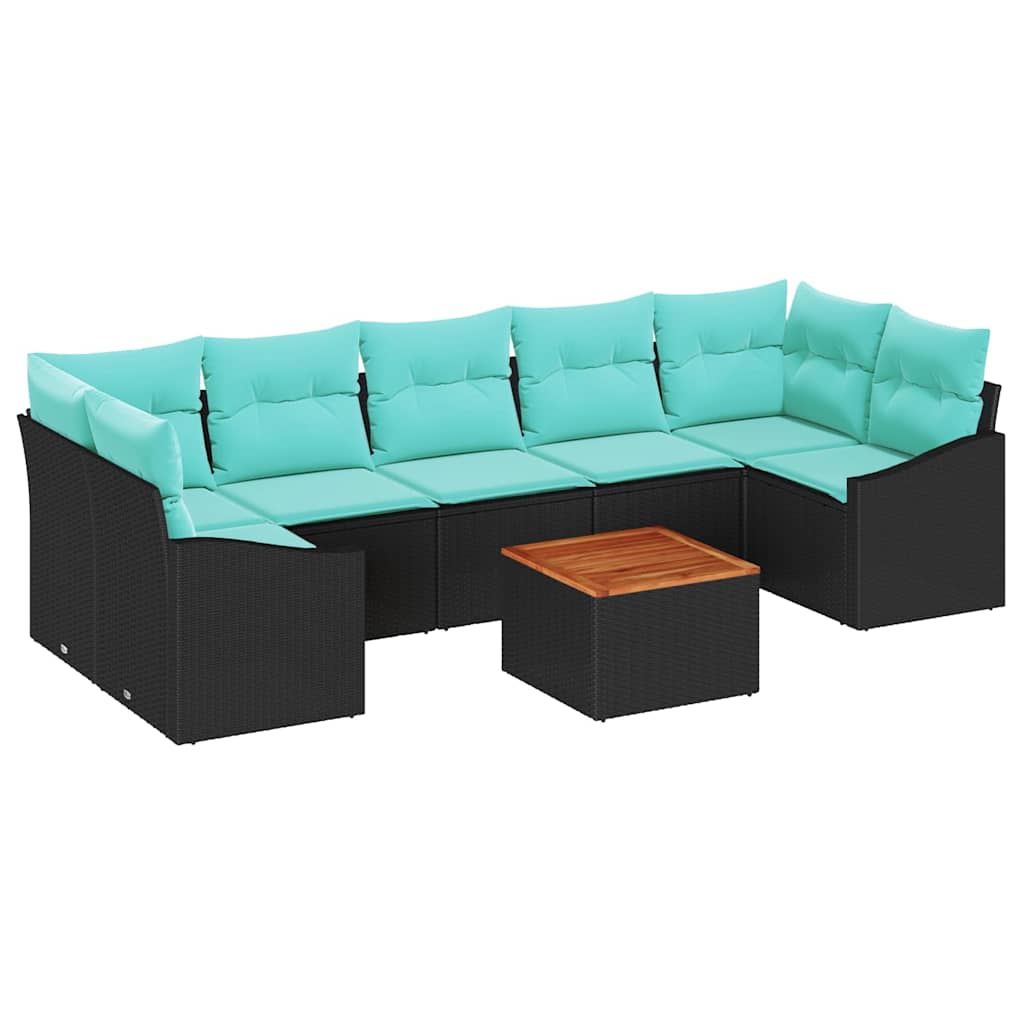 Set Divano da Giardino con cuscino 8 pcs Nero polyrattan | homemem39