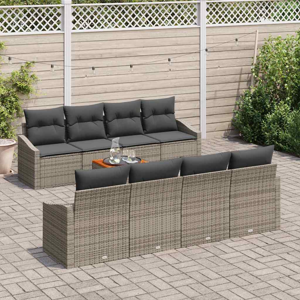 Set Divano da Giardino con cuscino 9 pcs Grigio polyrattan | homemem39