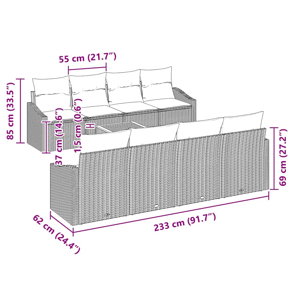 Set Divano da Giardino con cuscino 9 pcs Grigio polyrattan | homemem39
